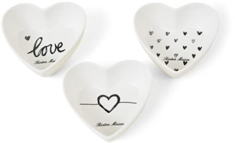 Riviera Maison - Lovely Heart Bowls 3 Stück - Schüsseln - Schalen - Porzellan - Weiß - (LxBxH) 9.5x11.5x3