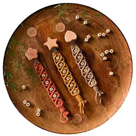 Makramee Schnullerkette personalisiert mit Namen Geschenk Geburt Junge Mädchen Baby Babyparty Accessoires