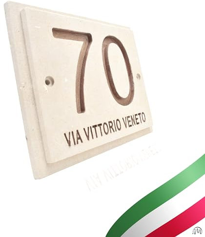 Numero civico esterno personalizzato inciso con nome della Via in Pietra Leccese misura 20x16cm numeri lettere da esterno targhetta cassetta postale campanello porta ingresso villa belle arti