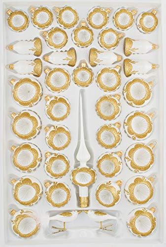 39 TLG. Glas-Weihnachtskugeln Set in 'Hochglanz 'Vintage Classic Weiss Gold' - Christbaumkugeln - Weihnachtsschmuck-Christbaumschmuck - Reflektorkugeln - Reflexkugeln - Reflector Ball