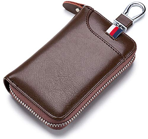 Aileder Premium-Leder-Autoschlüsseletui mit Kreditkartenhalter, Schlüsselanhänger