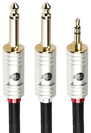 BOAACOUSTIC JIB Cavo audio Mono Y da 3,5 mm a doppio jack da 6,35 mm, 1 m, nylon intrecciato, connettore jack da 6,35 mm su jack da 3,5 mm, cavo audio digitale per strumenti, 1 metro