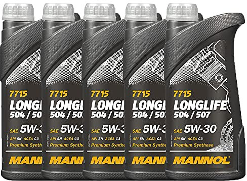 MANNOL 7715 LONGLIFE 5W-30 Motoröl Freigabe 504/507 Motoröl, 5 x 1 Liter