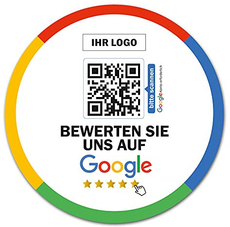 Social Media Aufkleber mit QR Code Link für Firmen Unternehmen Marken Sticker personalisiert für Auto Bus Schaufenster Theke Marketing Werbung (04 Google, Rund)