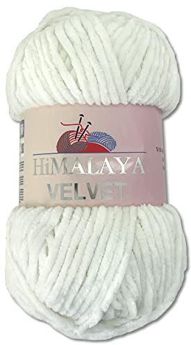 Wohnkult Himalaya 100 g Velvet Dolphin Wolle 40 Farben zur Auswahl Chenille Strickgarn Flauschgarn Glanz Accessoire Kleidung Decken (90063 | Weiß)