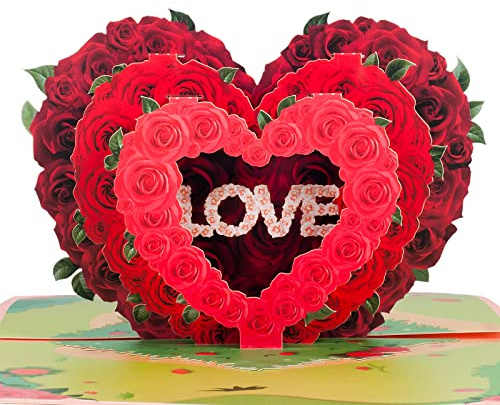 Karte für Valentinstag,3D Pop-Up Karte für Geburtstag,Hochzeit,Jubiläum,Engagement,Valentinstagskarte mit Umschlag - Herz