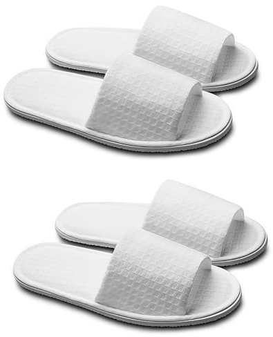 VASANA Lot de 2 paires de pantoufles d'hôtel à bout ouvert pour homme et femme – Blanc doux Spa et maison d'hôtes