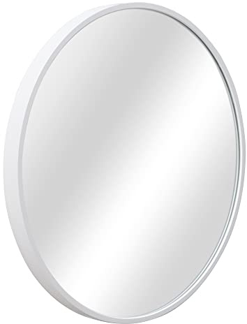 [en.casa] Wandspiegel Modugno 40 cm Badezimmerspiegel Badspiegel Schminkspiegel Hängespiegel rund Aluminiumrahmen Wandmontage Weiß