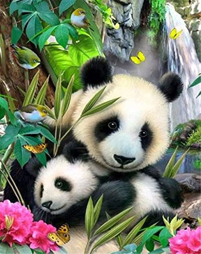 Meecaa Kreuzstich-Set, 11-fädig, gestempelt, Blume Tier Bambus Panda Stickset mit Zubehör, vorgedruckt (36 cm x 46 cm) (Panda)