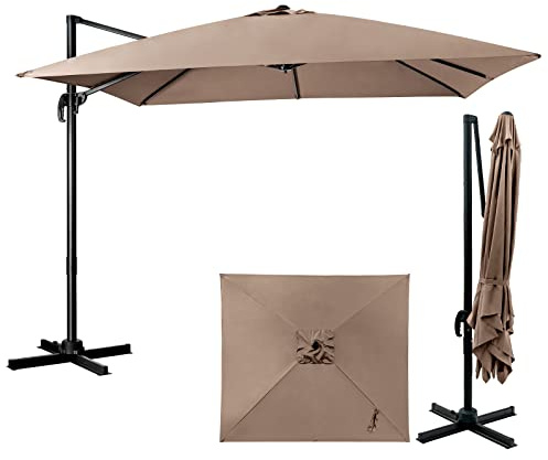 GOPLUS Ampelschirm 300x300 cm rechteckig, Sonnenschirm 360° drehbar & 3 stufig kippbar, großer Terrassenschirm mit Ständer, Gartenschirm mit Kurbel, UPF 30+ für Balkon, Garten & Terrasse (Braun)