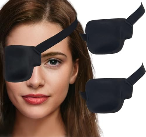 Lot de 2 cache-œil 3D réglables pour adultes et enfants - Pour œil paresseux, amblyopie, strabisme et après une chirurgie (œil droit) - Noir