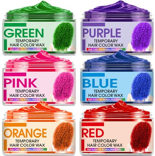 6 Color Temporary Hair Color Wax,Easter Basket Stuffers for Teens,Girls,Boys,Blue Green Purple Pink Orange Red Hair Dye Natural Instant Hair Wax Color,DIY Temporary Hair Color for Kids Teens Women Men