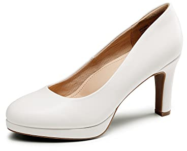 DREAM PAIRS Zapatos de Tacón Vestir de Salón Cómodos para Mujer Tacones Altos Clásicos para con Plataformas para Negocios Trabajo Fiesta Blanco-PU SDPU2365W-E Talla 39 (EUR)