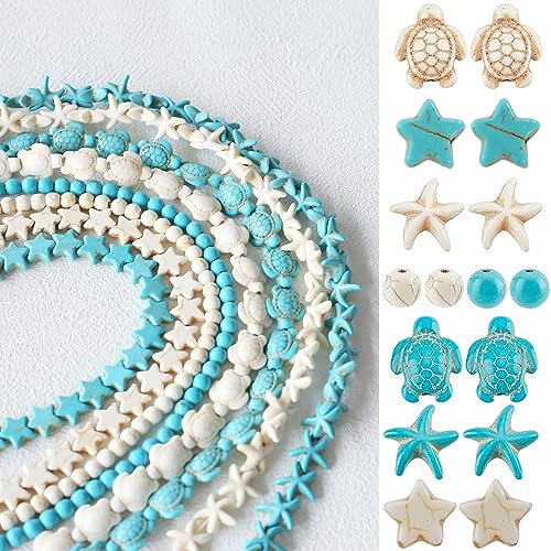 YIEUR 320 Stücke turquoise Perlen Set, 14mm Blau-Weiß Schildkröten perlen mit Loch Zwischenperlen, 8 Stränge bunte Ozean Spacer Perlen für DIY Schmuckhestellung