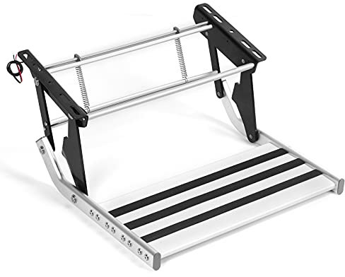 Manuelle RV-Stufe, 21,3 Zoll, Einstufig, 8 Zoll Hoch, Einziehbare Plattform Mit 12-V-LED-Licht, 150 Kg/330,7 Lbs Tragende Aluminiumlegierung, Zusammenklappbarer Einstieg, Passend Für Wohnmobile