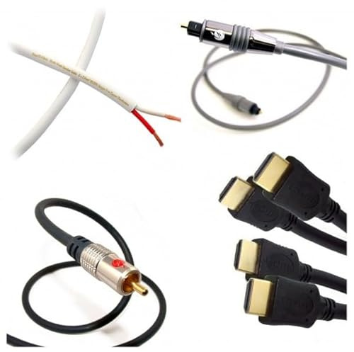 FISUAL Home Cinema Cable Pack of 2 x HDMI 2.5m, Digital Optical Cable 2m, Speaker Cable 25m and Subwoofer Cable 5m