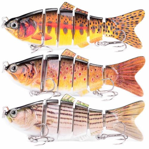 Steinn Hecht Barsch Köder Set Kunstköder 3 Stück in Box Angel-Köder zum Raubfisch-Angeln Wobbler mehrteilig mit Gelenk für realistischen Lauf (Farbe 4)