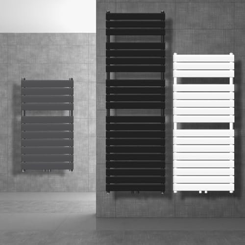 LuxeBath Radiatore da Bagno Steam 600 x 800 mm Nero Termoarredo Monostrato Piatto Verticale Attacco Centrale 50 mm Termosifone da Muro Scaldasalviette Asciugamani Riscaldamento da Parete