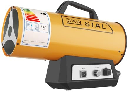 SIAL 50kW Gasheizer Gasheizgebläse Heizkanone Heißluftgebläse Bauheizer Heißluftgenerator Gas Heizgerät Heizstrahler Mechanischer Schalter/Piezo-Zündung, Gelb