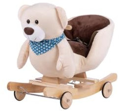 Schaukeltier Baby ab 1 Jahr – Plüsch Teddybär Schaukelpferd für Kinder bis 25 kg – mit Schaukel und Rollfunktion - Macht Tiergeräusche - mit Sicherheitsgurten - sorgt für Ausgeglichenheit