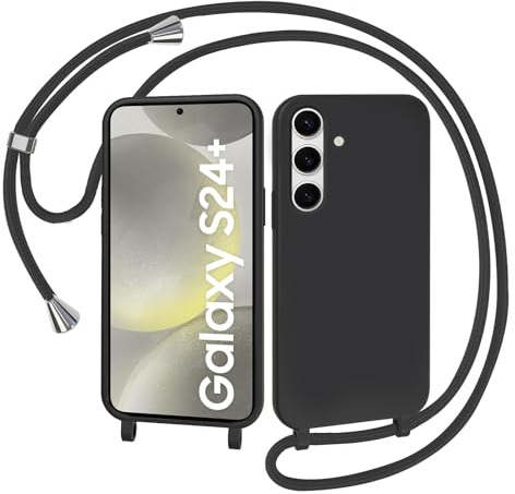 AOMYKE Handyhülle für Samsung Galaxy S24 Plus Hülle mit Band, Handyband Samsung Galaxy S24 Plus Hülle zum Umhängen Schutzhülle mit Kette Kordel Weich TPU Liquid Silikon Case, Schwarz