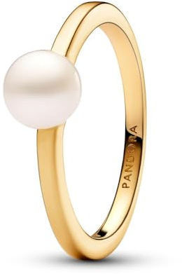 Pandora Timeless Ring, 14-karätig vergoldet, mit weißer, behandelter Süßwasserzuchtperle