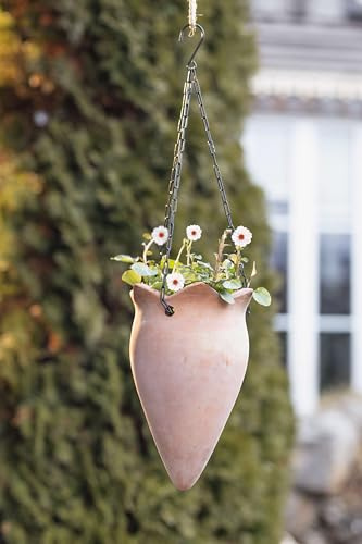 Dekoleidenschaft Pflanzenampel Terra aus Terracotta, 70 cm hoch, Blumenampel mit Metallkette, Hängeampel, Pflanzenhänger, Hängeblumentopf
