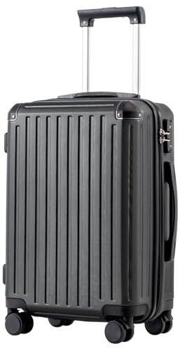 COOLIFE Koffer Trolley-Koffer Hartschalen-Koffer Rollkoffer Reisekoffervon ABS-Material mit TSA-Schloss Teleskopgriff und 4 Zwillingsrollen (Schwarz, Handgepäck)