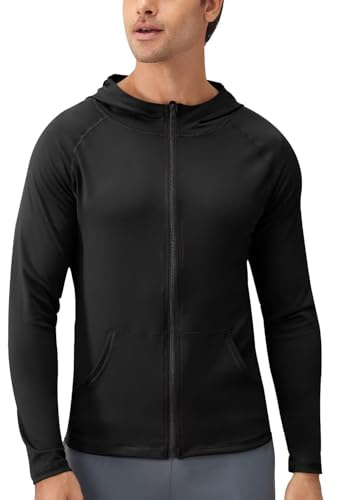 Sillictor Mens Gym Hoodies Zip Up Running Jacket Mens with Pockets UPF 50+ Long Sleeve Workout Sports Tops Men Football Cycling Exercise Training Hoodie Breathable Lightweight Quick Dry 1610 Black S