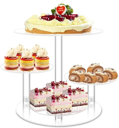 Acrylic Cupcake Stand, 4 Tier Round Cake Stand, 12 in Cake Stand for Dessert Table, Clear Cake and Cupcake Stand Combo, Tiered Serving Trays for Home Decor Wedding Birthday Party