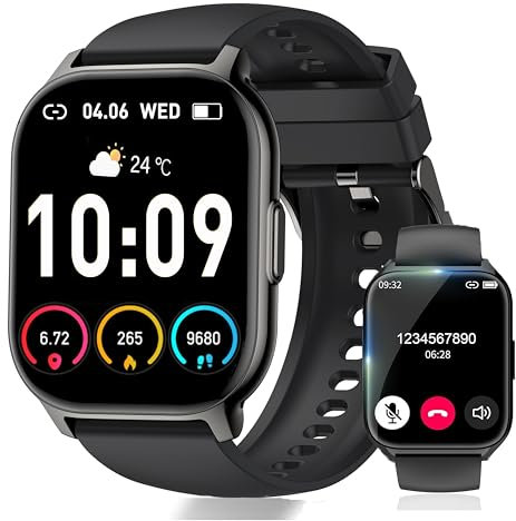 Smartwatch Uomo Donna con Effettua o Risposta Chiamate,2.1 Orologio Smartwatch,110+ Modalità Sportive Fitness Tracker, Contapassi Sonno Cardiofrequenzimetro, IP68 Smart watch per Android iOS, Nero