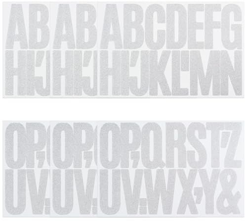 105 Stücke Großes Buchstaben Aufkleber,6 Blätter Glitzern und Funkeln Selbstklebendes Vinyl Buchstaben Kit für Postfach,Schilder, Scrapbook, DIY und Basteln, Klebebuchstaben Wetterfest, 3 zoll Silber