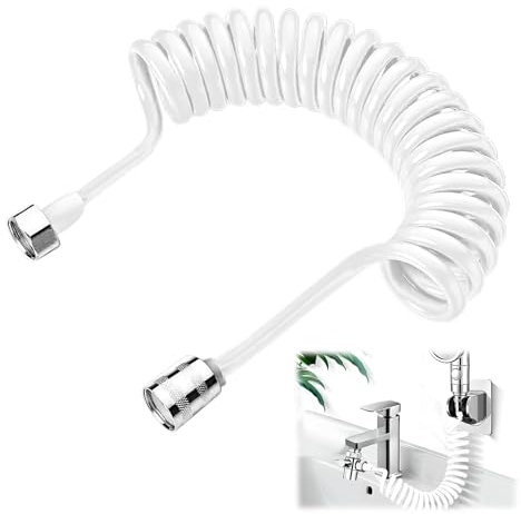 Flessibile Doccia a Molla, Telescopico Tubo Doccia, Flessibile Doccia a Spirale per Soffione Bidet, Adatto per Soffione, Bidet e Rubinetto, Facile da Installare, Anti-Torsione, Bianco