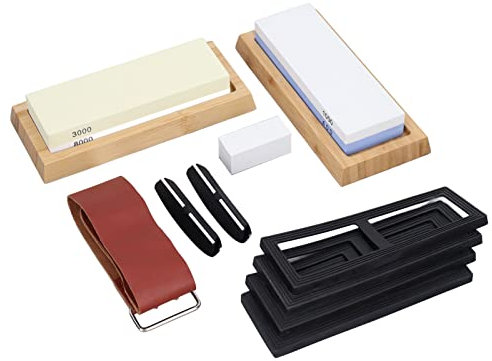 Mavaol Whetstone Sharpening Kit 400/1000 3000/8000 Grit Dual Sided Sharpening Stone with Angle Guides, Rubber Pads, for, Tools, Scissors, Axes