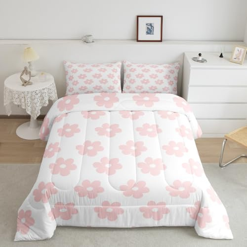 Feelyou Kids Girls Pink Floral Comforter Set,Girls Floral Flower Bedding Set Toddler Size for Princess Girls Bedroom Room Decor,Cute Floral Comforter,Flower Bed Set