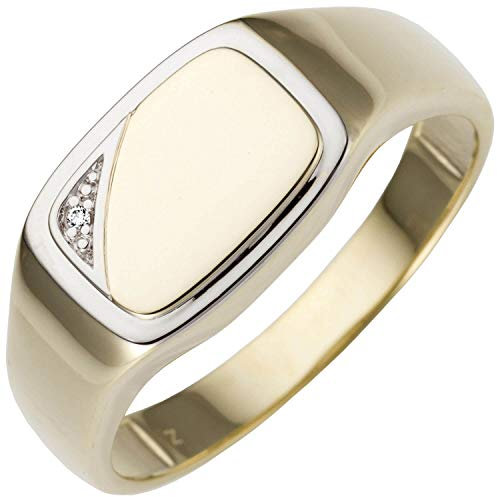 Schmuck Krone Herren Ring aus 585 Gold Gelbgold bicolor mit Diamant Brillant flach glänzend, Ringgröße:Innenumfang 66mm ~ Ø21.0mm