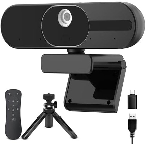 VIZOLINK V21 Webcam 4K, Ultra HD Webcam mit Mikrofon, Lautsprecher, Fernbedienung, Zoom, 112°Sichtfeld, Autofokus, Plug&Play, Datenschutz, Geräuschunterdrückung Webcam PC für Meetings and Streaming