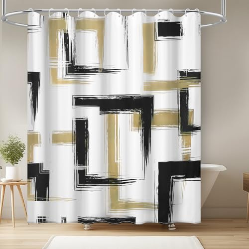 FeinKulturia Duschvorhang 180x200 cm, Design im Verdickten Geometrisches Muster, Waschbare Polyester-Textilien, Anti-Schimmel, Wasserdichter Badvorhang mit 12 Duschvorhangringen und beschwertem Saum