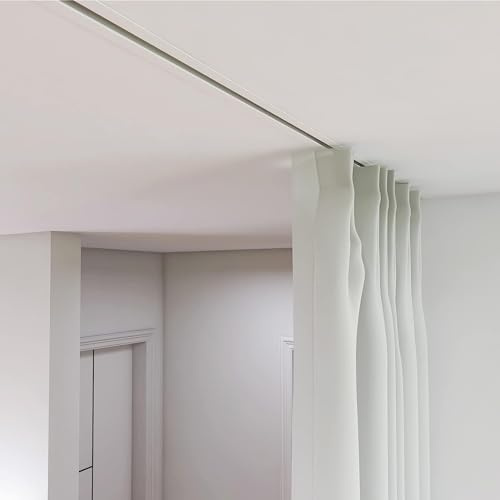 Sistema di binario invisibile per tende da soffitto, lunghezza regolabile 1-6 m, per patio, gazebo, furgone, doccia - Riel Cortina Techo Empotrado, finitura bianca, facile da installare.