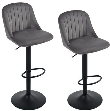 Goeurvant 360°Drehbar Barhocker 2er Set Höhenverstellbar mit Lehne & Fußstütze,Barstühle Samt mit Metallgestell für Bar,Küche,Theke,Esszimmer,Wohnzimmer & Essbereich,Dunkelgrau