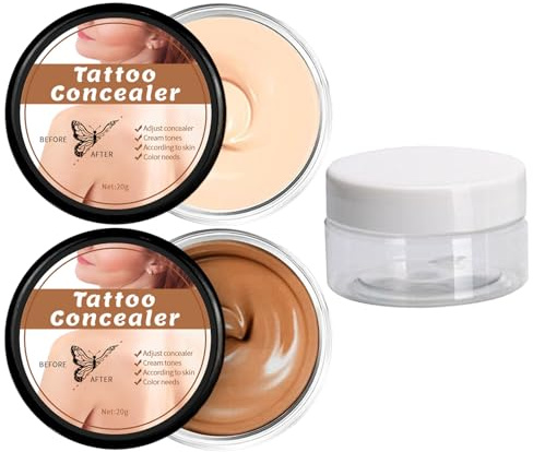 2 unidades de 20 g de crema para tatuaje corporal – Bicolor, impermeable y de larga duración, cubre tatuajes, cicatrices e imperfecciones – Aplicación ligera para todo tipo de piel