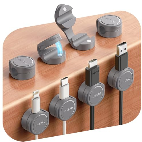 FLYLEAD 8 Stück Silikon Kabelhalter Magnetische Kabelclips Selbstklebende Kabelmanagement Schreibtisch Organizer für Nachttisch, Ladekabel, HDMI, USB, Audiokabel, Grau