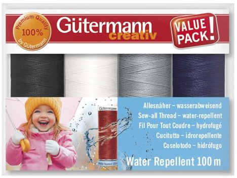 Nähfaden-Set Allesnäher Water Repellent 734027-3 Set mit 4 Spulen Allesnäher Water Repellent 100 m. In Verbindung mit wasserabweisenden Stoffen hält er jedem Wetter jedem Wetter stand.