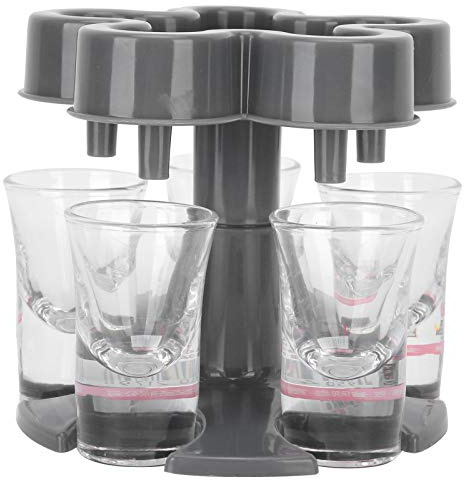 Soporte para dispensador de vidrio Dispensador de vino Dispensador de licor 5 soportes para vasos con 6 vasos Bar Accesorios para fiestas Material plástico gris oscuro para