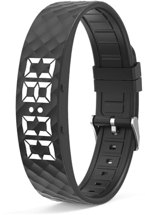 SGZIOO Vibrationswecker Armband, Wecker Armband Vibration, Vibrationsarmband Wecker mit 8 Alarme, Leise Aufwachen,Schlafüberwachung,Trinkerinnerung, für Tiefschläfer (Schwarz)