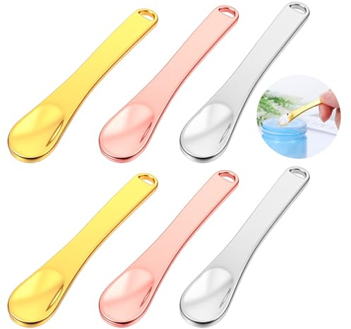 TIESOME Espátula cosmética de metal para el cuidado de la piel, mini cuchara cosmética de metal, reutilizable, cuidado de la piel, crema facial, máscara, herramientas de maquillaje para cremas