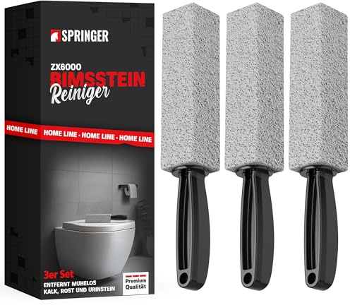 SPRINGER ZX6000 - Bimsstein WC 3er Set - Natürlicher Reinigungsstein für Toilette, Bad, Fliesen, Grill & Herd - Für Kalk, Urinstein, Rost & Eingebranntes - WC-Stein Urinsteinentferner (3er Set)