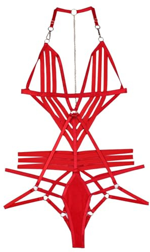 Generisch Noir Bandage Cou Serré Sous-vêtements Européenne et Américaine Dos Creux Combinaison Sexy pour Femmes, rouge, M