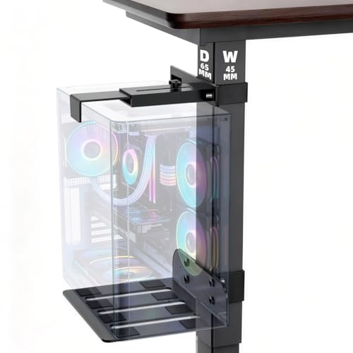 Soporte PC Bajo Mesa, Altura Ajustable Soporte PC,45 × 65 mm | Soporte PC,Instalación Sin Taladrar, Capacidad de Carga Máxima: 35 kg, Adecuado para Patas de Escritorio (Negro)