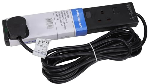 kenable 4 Way Extension Lead with Individual Switches | Surge Protected Power Strip | 13A UK Mains Sockets | Neon Indicator | Wall Mountable | Black 4m Cable